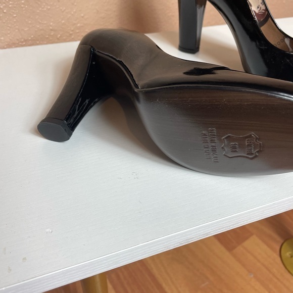 Stuart Weitzman Heels | Patent Leather Black Round Toe Pumps - Picture 6 of 14